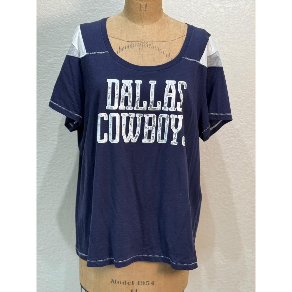 Dallas Cowboys Her Style Womens 2XL Navy Blue Silver Star Graphic‎ T-Shirt Tee
